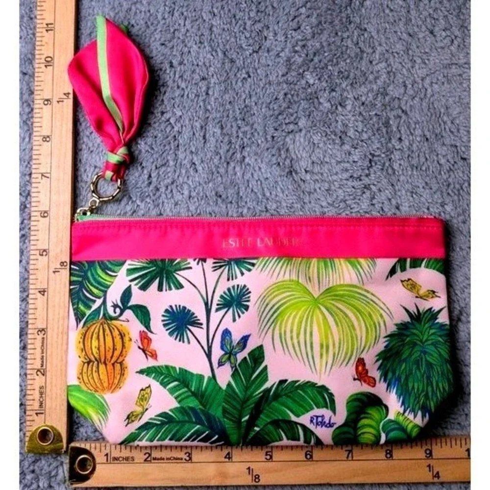 Estée Lauder x Ruben Toledo (Artist)~Tropical Makeup Bag Pouch~Pink Green~NWOT